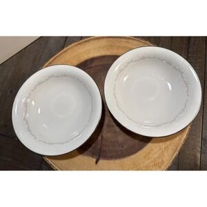 Noritake Irene 7571 Coupe Soup Bowls Set 2 Ivory China Silver Trim Floral Japan‎